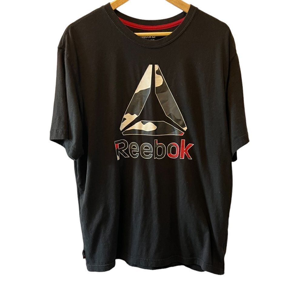 MENS REEBOK Black Logo Casual Short Sleeve Cotton Tee Shirt XL